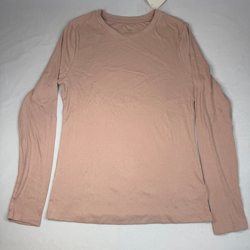 A New Day Womens Top Ribbed Long Sleeve‎ Crewneck T-Shirt Pink Medium New